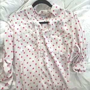 EXPRESS PORTOFINO BUTTON DOWN BLOUSE POLKA DOT